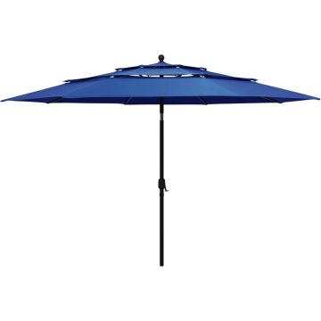 The Living Store Parasol - 3-laags - 350x260 cm - UV-beschermend polyester - Aluminium paal - Inklapbaar - Azuurblauw