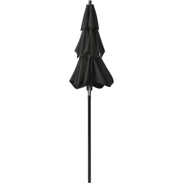 The Living Store Parasol 200x228 cm - UV-beschermend polyester - Inklapbaar - Zwart