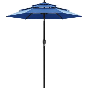 The Living Store Parasol 3-laags azuurblauw - 200 x 228 cm - UV-beschermend polyester
