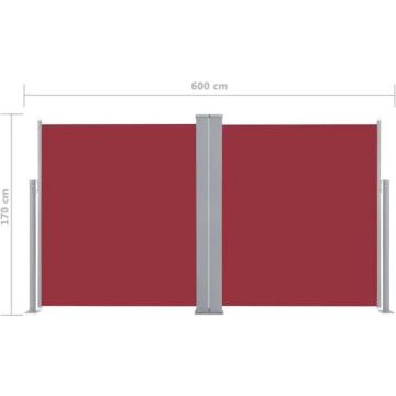 The Living Store Tuinscherm - Rode Stof en Grijs Stalen Frame - 170 x 0-600 cm - Uv- en Waterbestendig