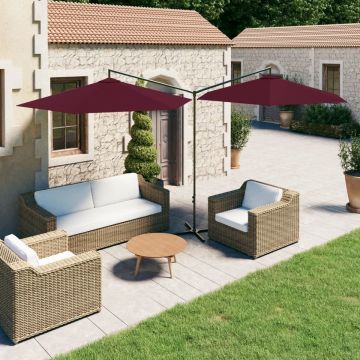 The Living Store Parasol - Dubbele Polyester - Staal - 600x290x260 cm - Bordeauxrood