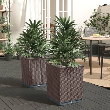The Living Store Plantenbakken - Bruin PP - 30x30x37 cm (BxDxH) - Set van 2