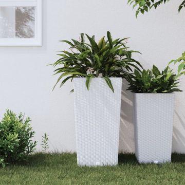 The Living Store Plantenbak Rattan-Look - 32.5 x 32.5 x 61 cm - Duurzaam polypropeen - Uitneembare kunststof binnenbak - Wit