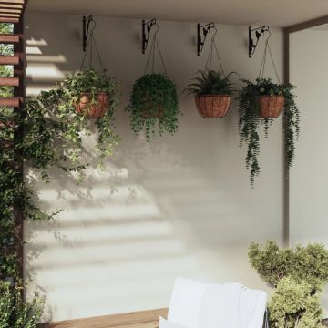 The Living Store Hangmandbeugels met plantenbakken 4 st staal zwart - Plantensteun