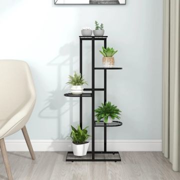 The Living Store Plantenstandaard - Bloemenstandaard - 43 x 22 x 98 cm - Metaal - zwart - Montage vereist