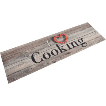 The Living Store Keukenmat Cookingprint Grijs - 150 x 45 cm - Duurzaam Materiaal - Slipvaste Basis - Wasmachinebestendig - Handige Opslag