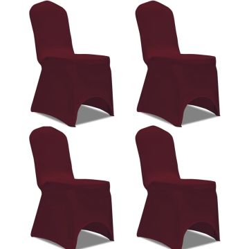 The Living Store Stoelhoes Stretch - Bordeaux - Geschikt voor stoelen tot 100 cm - 10% spandex - 4 stuks
