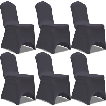 The Living Store Stoelhoes - Stretchstof - Geschikt voor stoelen tot 100 cm - Antraciet - Levering bevat 6 stuks