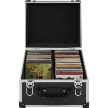 The Living Store CD-koffer - aluminium afwerking - 29.5 x 29.5 x 18.5 cm - zwart