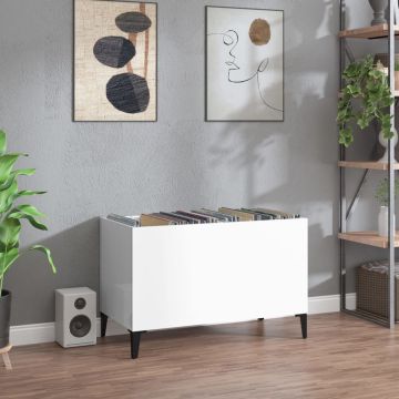 The Living Store Platenkast - Praktisch en klassiek - Hoogglans wit - 74.5 x 38 x 48 cm - Duurzaam hout