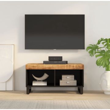 The Living Store TV-meubel Massief Mangohout - Industriële Charme - 85 x 33 x 43.5 cm - Ken- IJzeren Poten