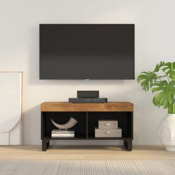 The Living Store Tv-meubel 85x33x43-5 cm massief mangohout - Cd of dvd-opbergsysteem