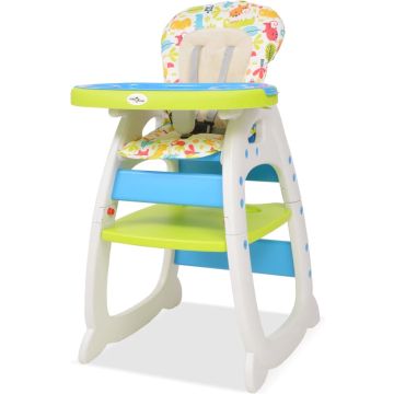 The Living Store Kinderstoel - 3-in-1 verstelbaar - Blad en 5-punts veiligheidsharnas - Comfortabel en interactief - Blauw - Groen - Wit - Kunststof en stoffen kussen - 72x62.5x106cm