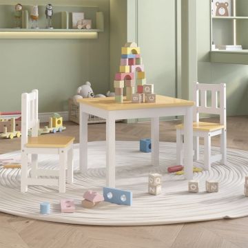 The Living Store Kindertafel en stoelenset - Duurzaam MDF - Wit en beige - Afmetingen tafel- 60 x 50 x 48 cm - Afmetingen stoel- 25 x 25 x 55 cm - Montage vereist