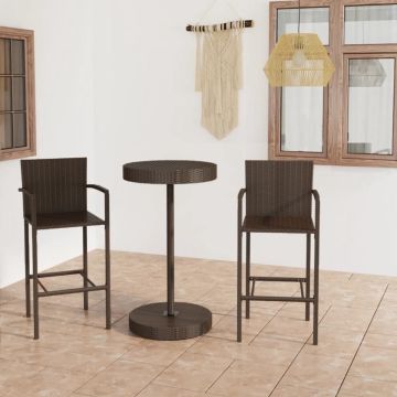 The Living Store Barset - Bruin PE-Rattan - Ronde Bartafel 60.5 x 106 cm - Barkrukken 52 x 56 x 118 cm - Montage vereist
