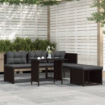 The Living Store 4-delige Loungeset poly rattan bruin - Tuinset