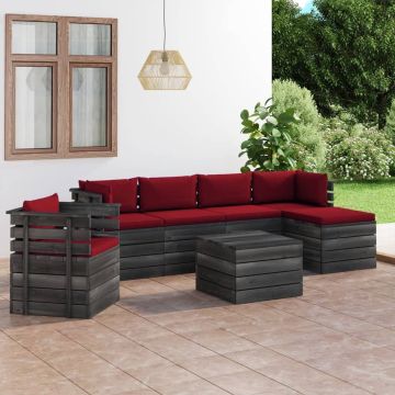 The Living Store Loungeset Pallet - Grenenhout - 6-delig - Wijnrood - 100% polyester