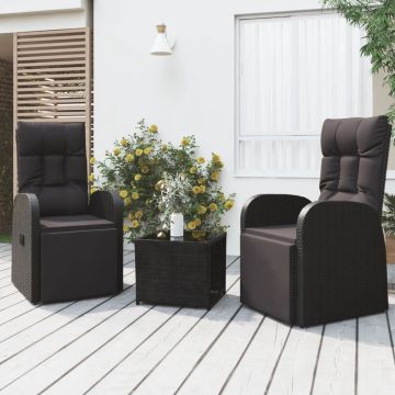 The Living Store Loungeset - PE-rattan en staal - tuinstoel set met verstelbare functie - comfortabele zitervaring en praktisch tafelblad - zwart - 57x69x106 cm (BxDxH) - inclusief kussens
