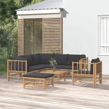 The Living Store Bamboe Tuinset - Lounge - 55 x 65 x 30 cm - Duurzaam - Comfortabele Zit - Praktische Tafel - Modulair Ontwerp - Inclusief Kussens - 7 x Zitkussen - 9 x Rugkussen