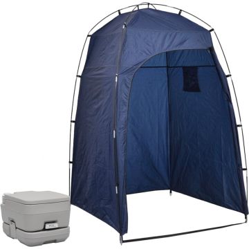 The Living Store Campingtoilet en Tent - Grijs 10L - Blauw 130x130x210cm
