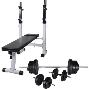 The Living Store Trainingsbank verstelbaar met gewichtenrek - Ideaal voor thuis - Staal - 120 x 50 cm - Max - 100 kg