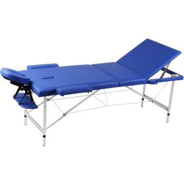 The Living Store inklapbare massage tafel - 3 zone - aluminium frame - 186x68 cm - blauw - draagtas - 150 kg