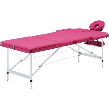The Living Store Massagetafel - Inklapbaar - 3-zonig - Aluminium frame - 191x70 cm - Roze