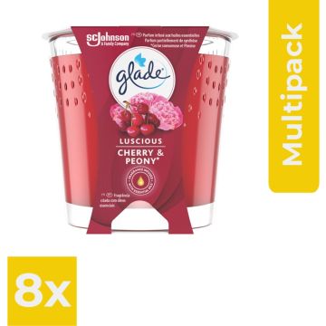 Glade Geurkaars Cherry &amp; Peony 129 gr - Voordeelverpakking 8 stuks