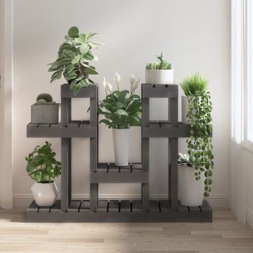 The Living Store Houten Plantenstandaard - Grijs - 104.5 x 25 x 77.5 cm - Massief grenenhout - Stabiel frame - Uniek ontwerp