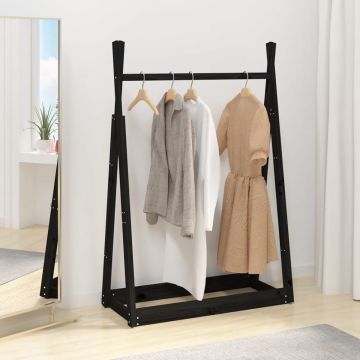 The Living Store Houten Kledingrek - Massief grenenhout - Opbergruimte - Stabiel frame - Trendy ontwerp - Zwart - 100x45x150cm