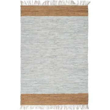 The Living Store Chindi tapijt - 190 x 280 cm - leer - lichtgrijs en tan