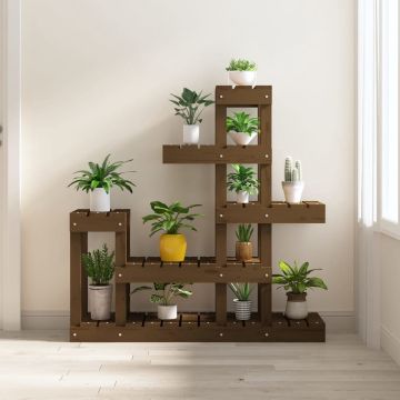 The Living Store Plantenstandaard Nature - Massief grenenhout - 92 x 25 x 97 cm - Honingbruin