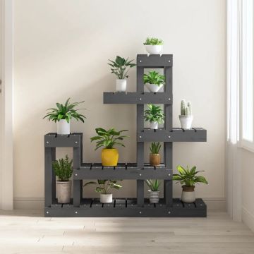 The Living Store Houten Plantenstandaard - Grijs - 92 x 25 x 97 cm - Massief Grenenhout