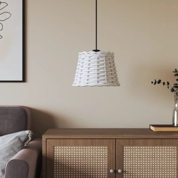 The Living Store Plafondlampenkap Wicker - 20 x 15 cm - Natuurlijk riet handgemaakt - Wit - Geschikt voor E27 peertjes