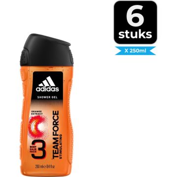 Adidas Team Force Douchegel 250 ml - Voordeelverpakking 6 stuks