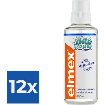 Elmex Junior Tandspoeling met Aminfluoride 6-12 Jaar 400 ml - Voordeelverpakking 12 stuks