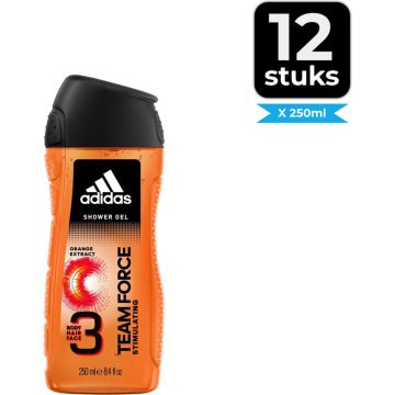 Adidas Team Force Douchegel 250 ml - Voordeelverpakking 12 stuks