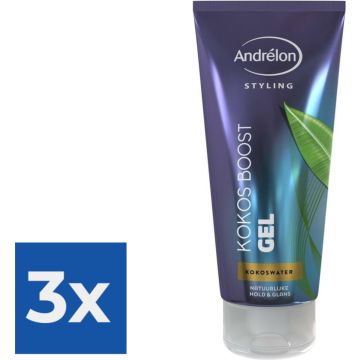 Andrélon Kokos Boost Styling Gel met Kokoswater - Tube 200 ml - Voordeelverpakking 3 stuks