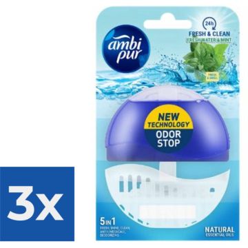 Ambi Pur Toiletblok Starterkit 5in1 Fresh Water &amp; Mint - Voordeelverpakking 3 stuks