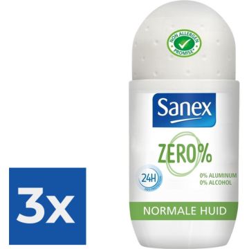 Sanex Deo Roll-on - Zero% Respect &amp; Control 50 ml - Voordeelverpakking 3 stuks