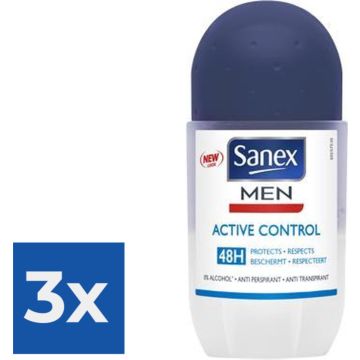 Sanex Men Active Control Anti Transpirant Deodorant Roller 50 ml - Voordeelverpakking 3 stuks