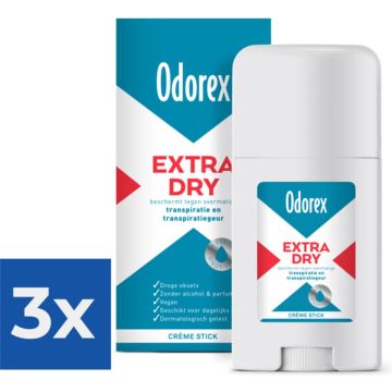 Odorex Extra Dry Deodorant Stick - Beschermt Je Optimaal Tegen Overmatige Transpiratie - Zonder Alcohol of Parfum - 40 ml - Voordeelverpakking 3 stuks