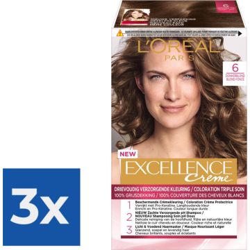 L'Oréal Paris Excellence Crème 6 - Donkerblond - Haarverf - Voordeelverpakking 3 stuks