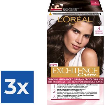 L’Oréal Paris Excellence Crème 3 - Donkerbruin - Haarverf - Voordeelverpakking 3 stuks