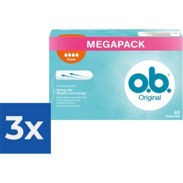 O.B. Tampons - Megapack Super Plus - Gebogen Groeven - 40 stuks - Voordeelverpakking 3 stuks