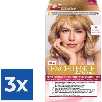 L’Oréal Paris Excellence Crème 8 - Lichtblond - Haarverf - Voordeelverpakking 3 stuks