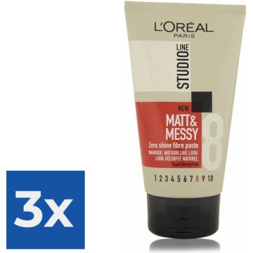 L'Oréal Paris Studio Line Matt &amp; Messy Zero Shine Fibre Paste - 150 ml - Voordeelverpakking 3 stuks