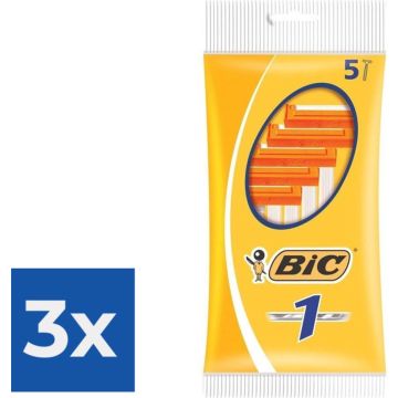 BIC 1 Klassieke Wegwerpscheermesjes Voor Heren Met Een Enkel Mesje En Vaste Kop - Pak van 5 Stuks - Voordeelverpakking 3 stuks