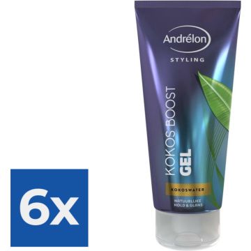 Andrélon Kokos Boost Styling Gel met Kokoswater - Tube 200 ml - Voordeelverpakking 6 stuks