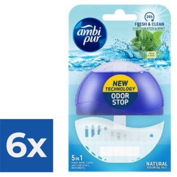 Ambi Pur Toiletblok Starterkit 5in1 Fresh Water &amp; Mint - Voordeelverpakking 6 stuks